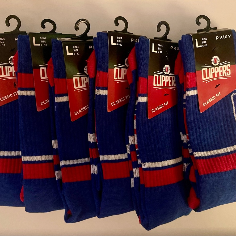 New LA Clippers PKWY Socks 6 PAIR LG Shoe Size 6-12 Stripe Crew Socks